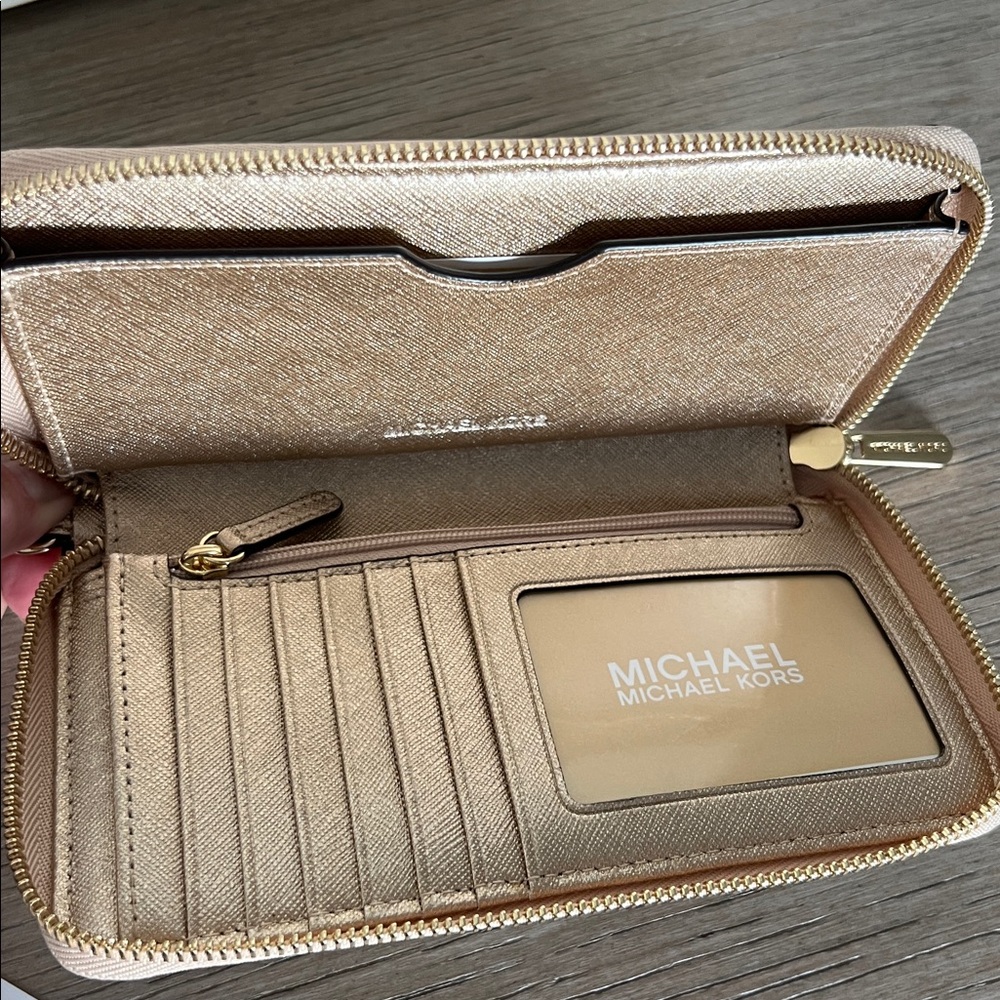 Michael Kors Jet Set Travel Zip Around Rose Gold Phone Wallet Wristlet Case - Picture 8 of 8